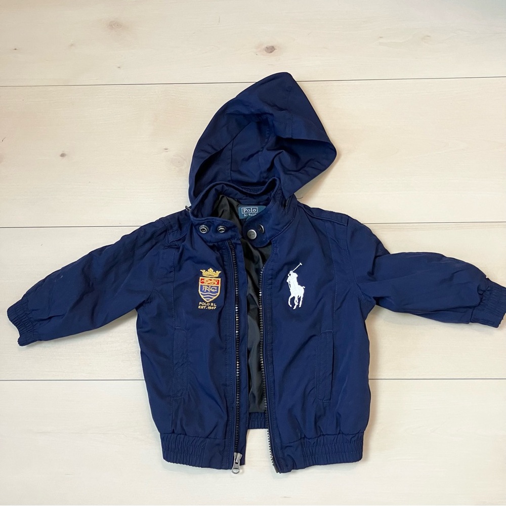 💙 Polo by Ralph Lauren blue hooded outerwear jacket coat toddler 18 months
